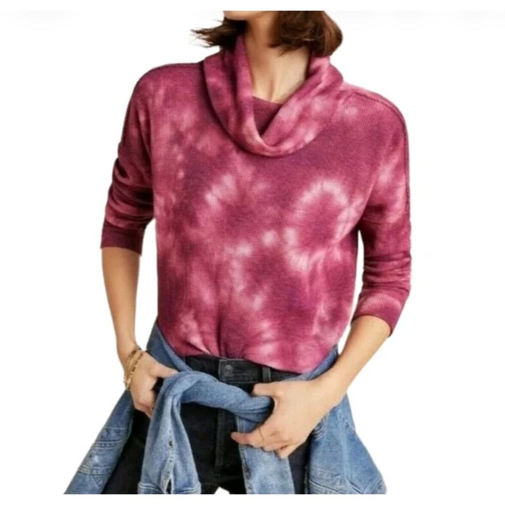 Maeve Anthropologie Ainsley Pink Tie Dye Thermal Turtleneck XS
